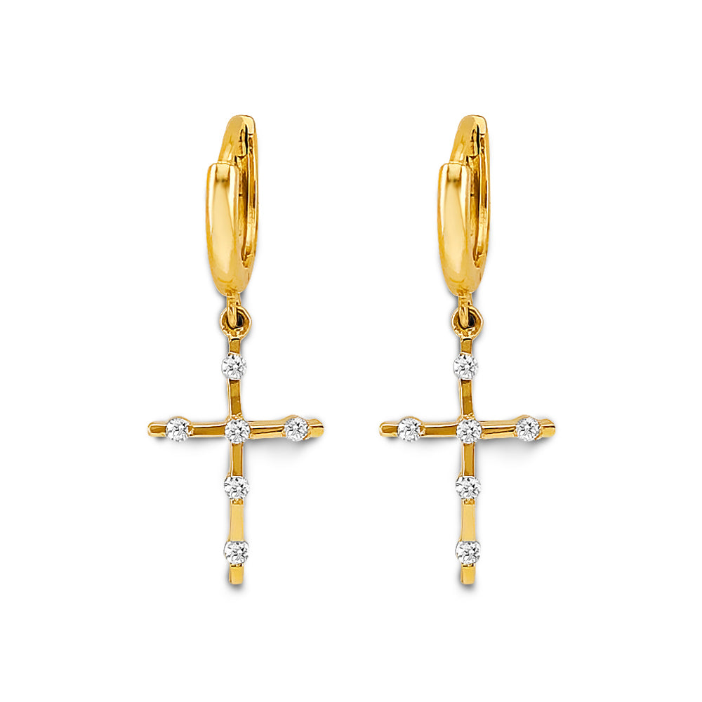 14K Yellow Gold CZ Cross Huggies Earring