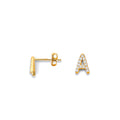 14K Two Tone Gold CZ Initial Earring (Letter A - Z)