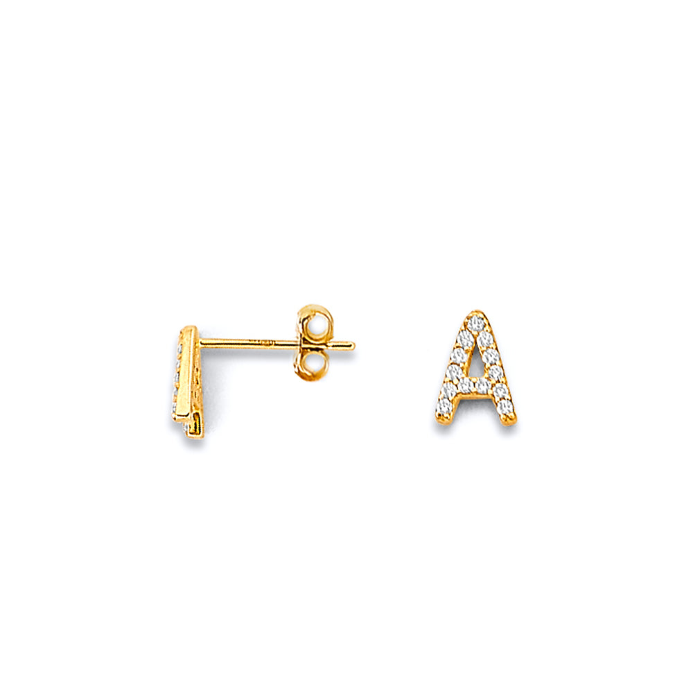 14K Two Tone Gold CZ Initial Earring (Letter A - Z)