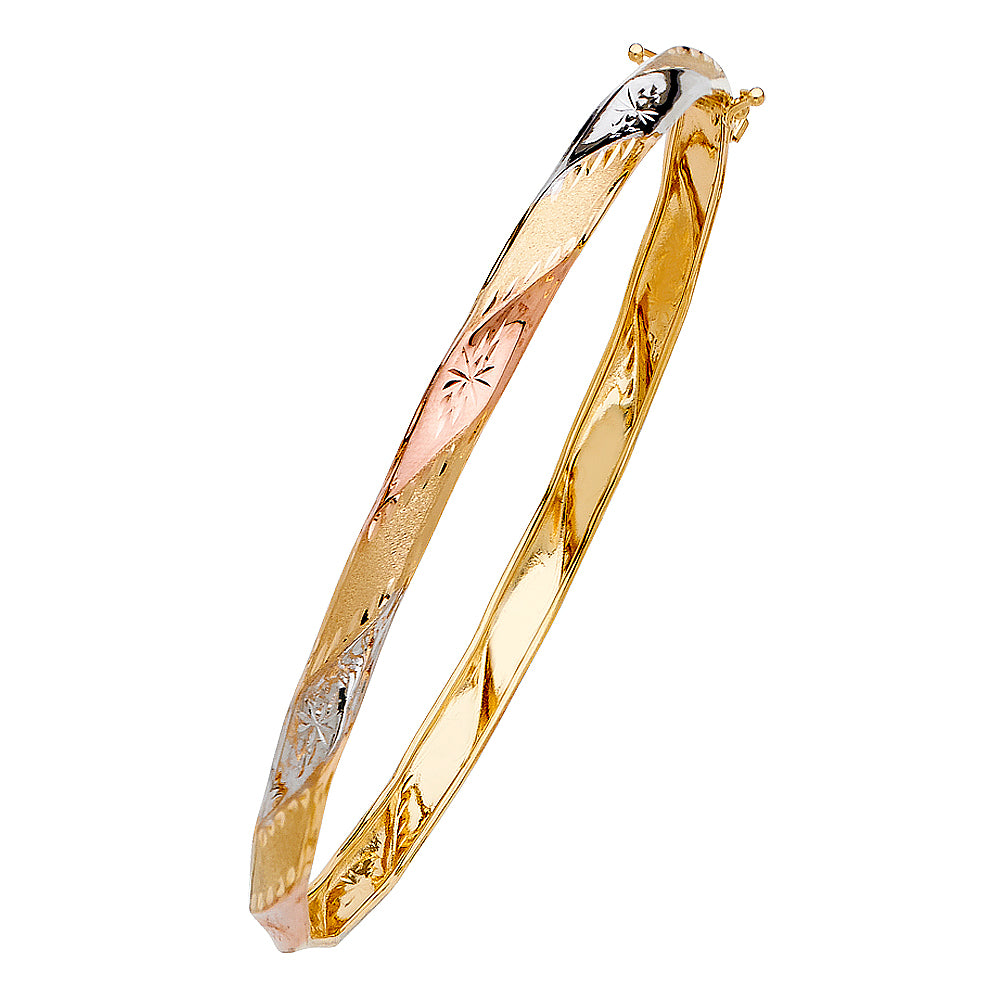 14K Yellow White Rose Gold Flexible Bangle