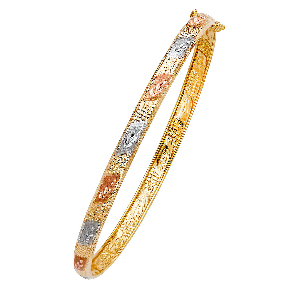 14K Yellow White Rose Gold Flexible Bangle