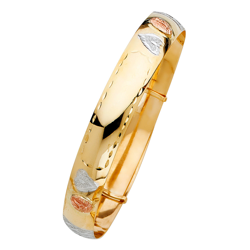 14K Yellow White Rose Gold Adjustable Bangle