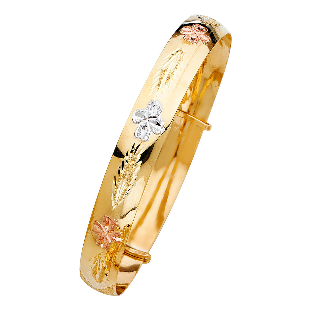 14K Yellow White Rose Gold Adjustable Bangle