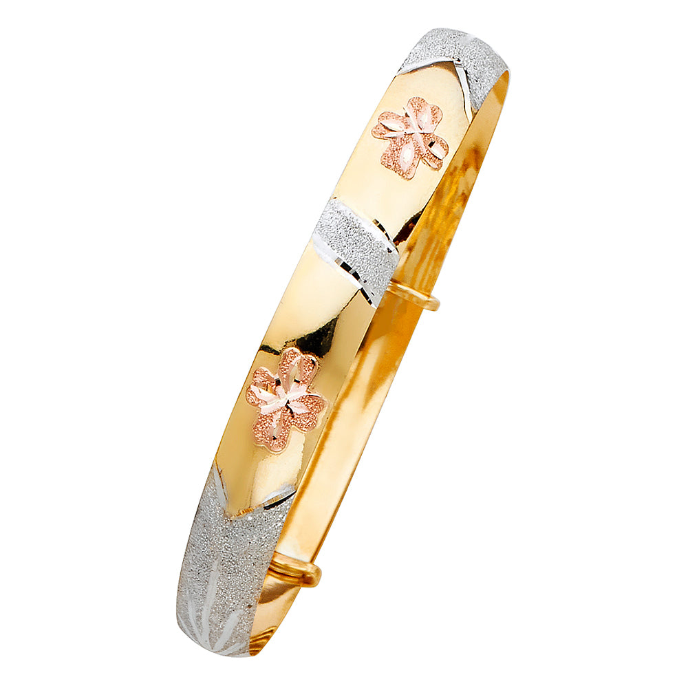 14K Yellow White Rose Gold Adjustable Bangle