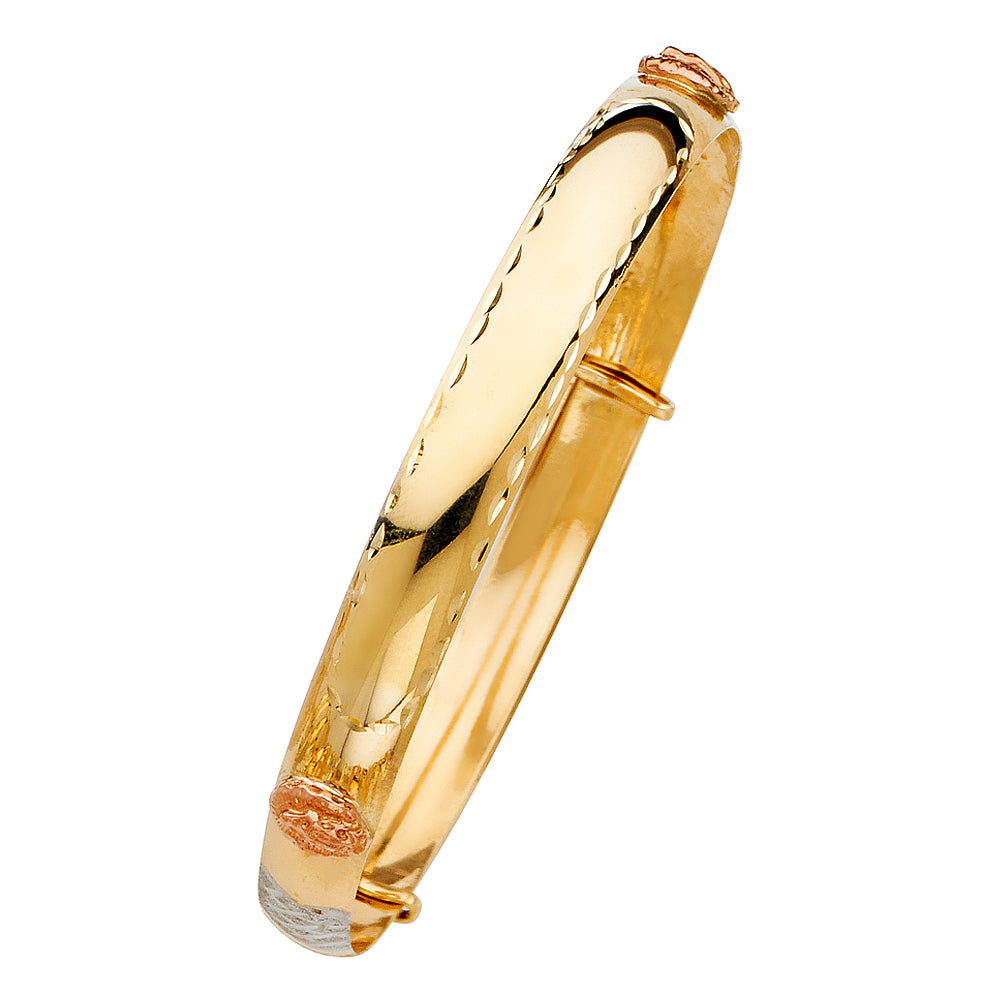 14K Yellow White Rose Gold Adjustable Bangle