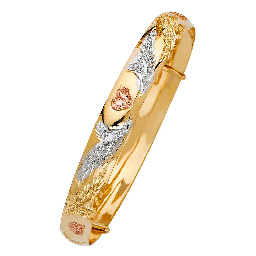 14K Yellow White Rose Gold Adjustable Bangle