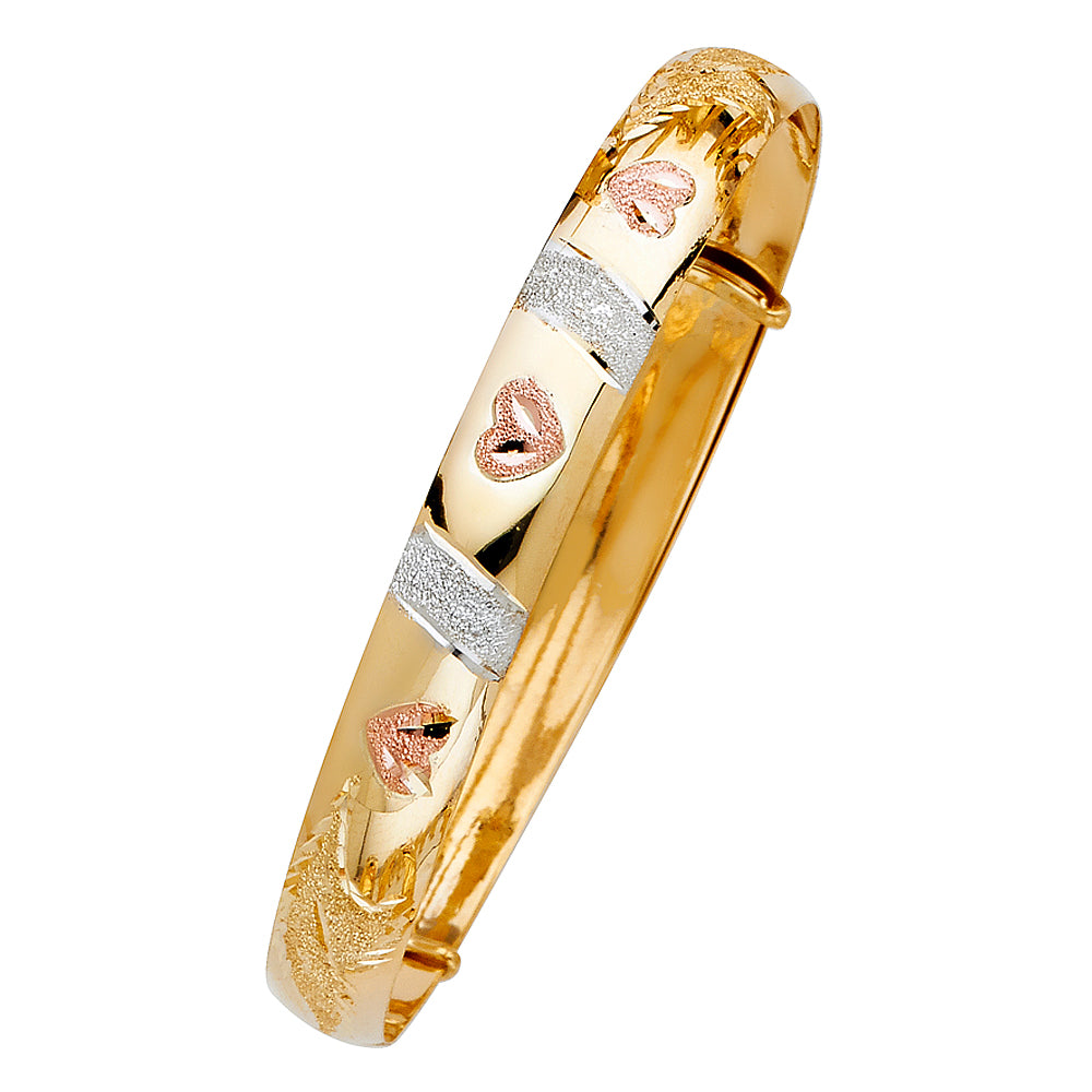 14K Yellow White Rose Gold Adjustable Bangle