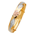 14K Yellow White Rose Gold Adjustable Bangle