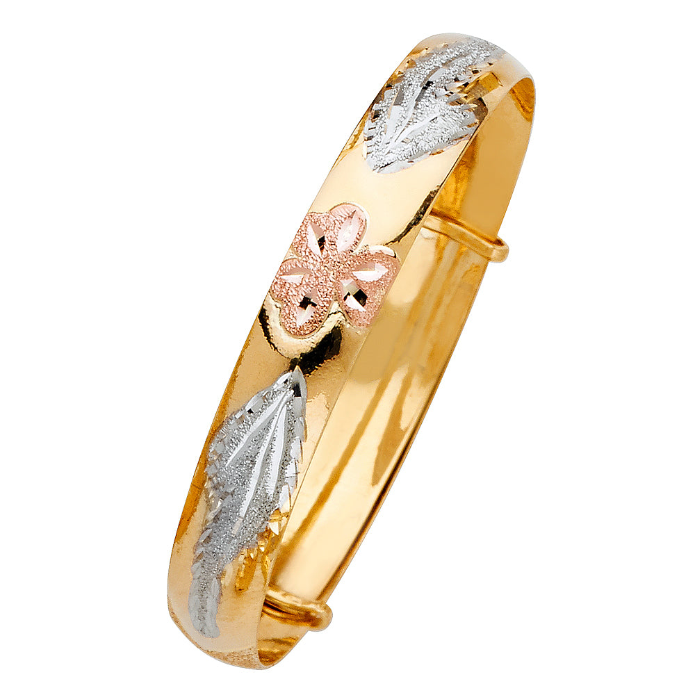 14K Yellow White Rose Gold Adjustable Bangle