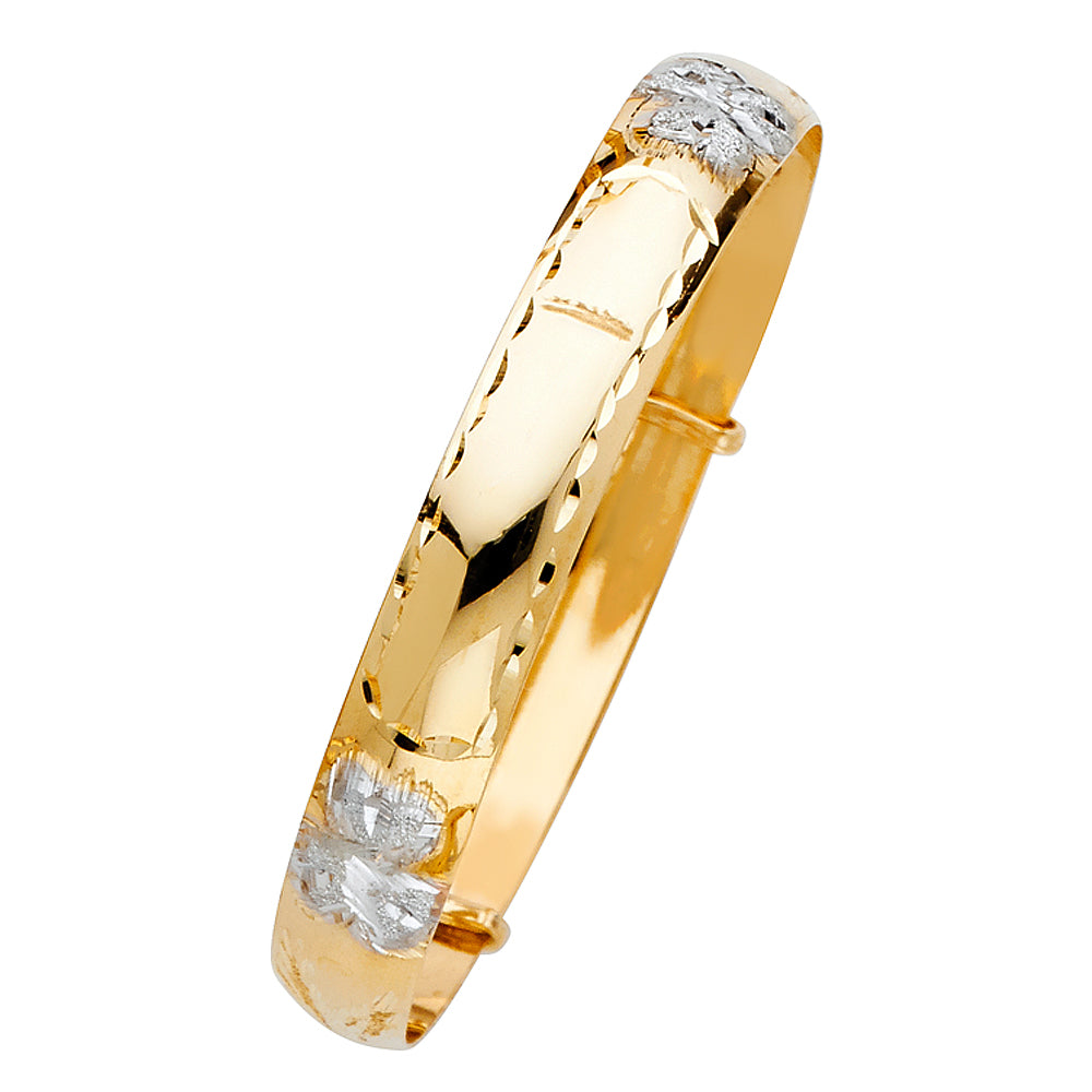 14K Yellow White Rose Gold Adjustable Bangle