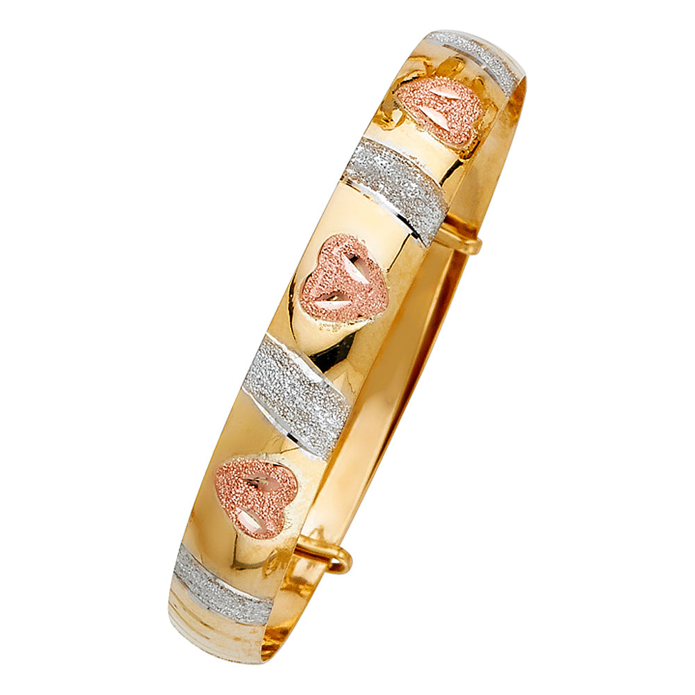 14K Yellow White Rose Gold Adjustable Bangle
