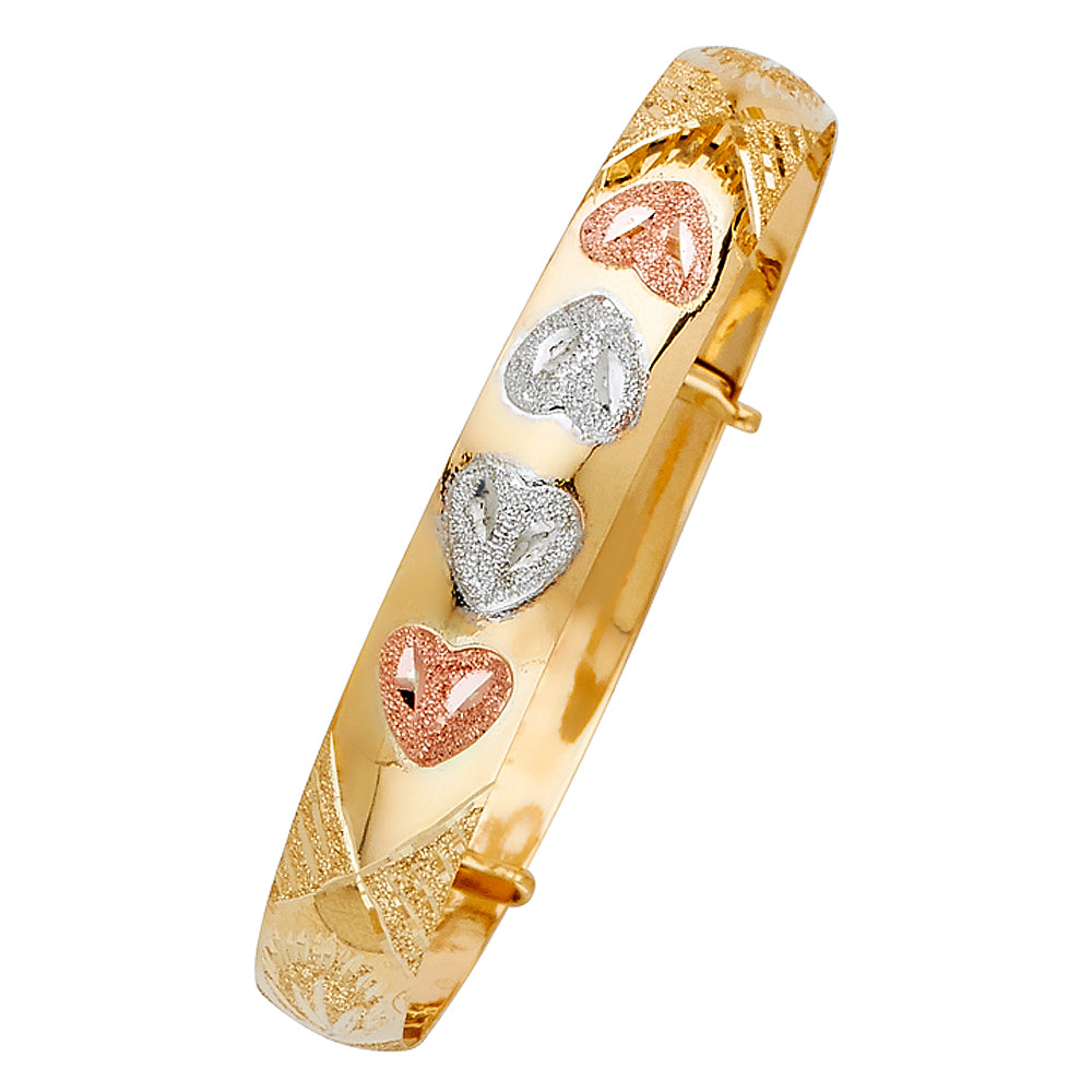 14K Yellow White Rose Gold Adjustable Bangle