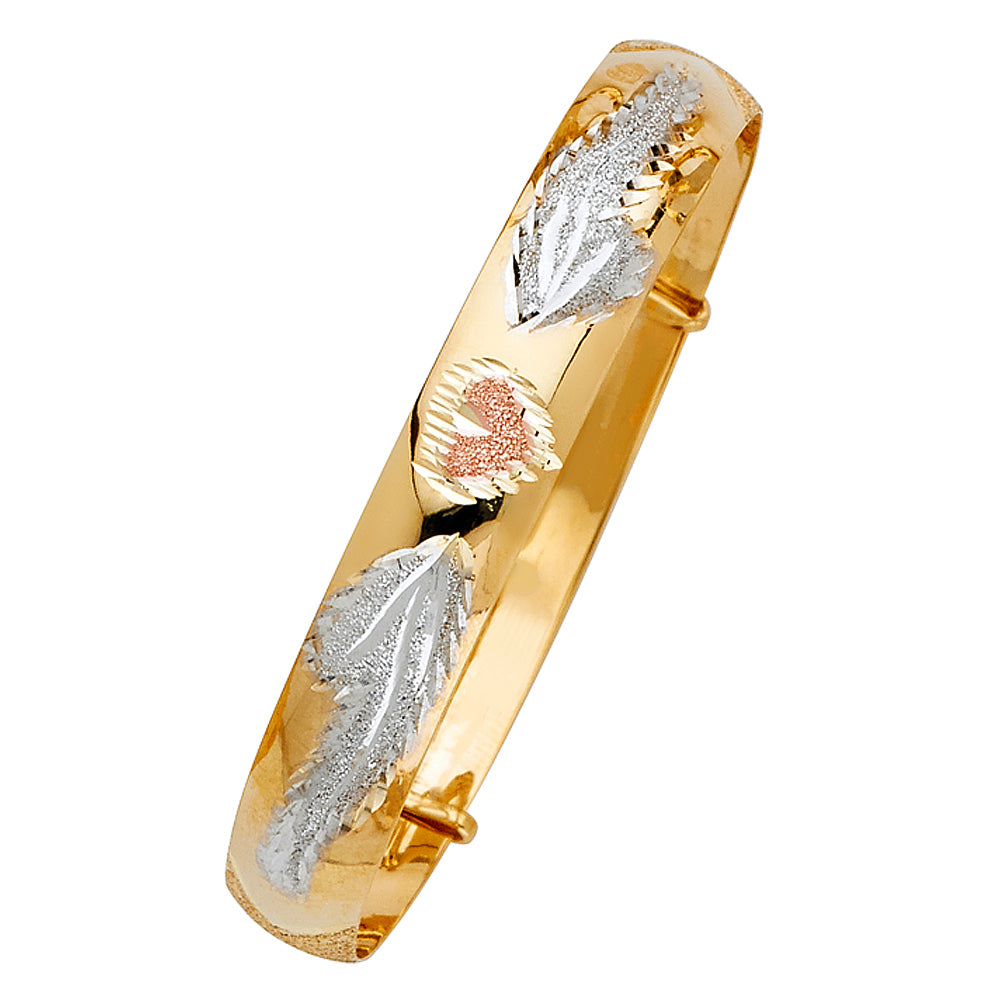 14K Yellow White Rose Gold Adjustable Bangle