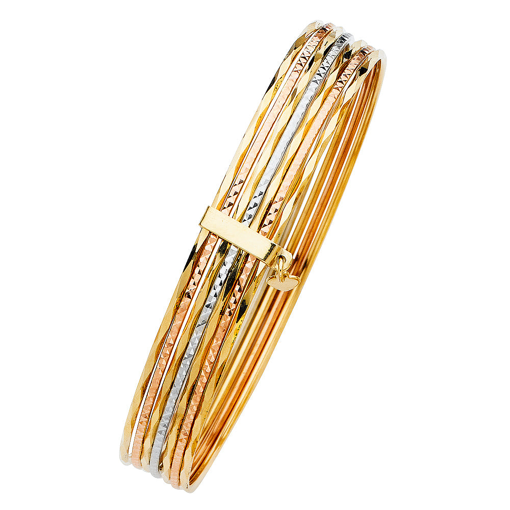 14K Yellow White Rose Gold 7 Days Solid Bangle