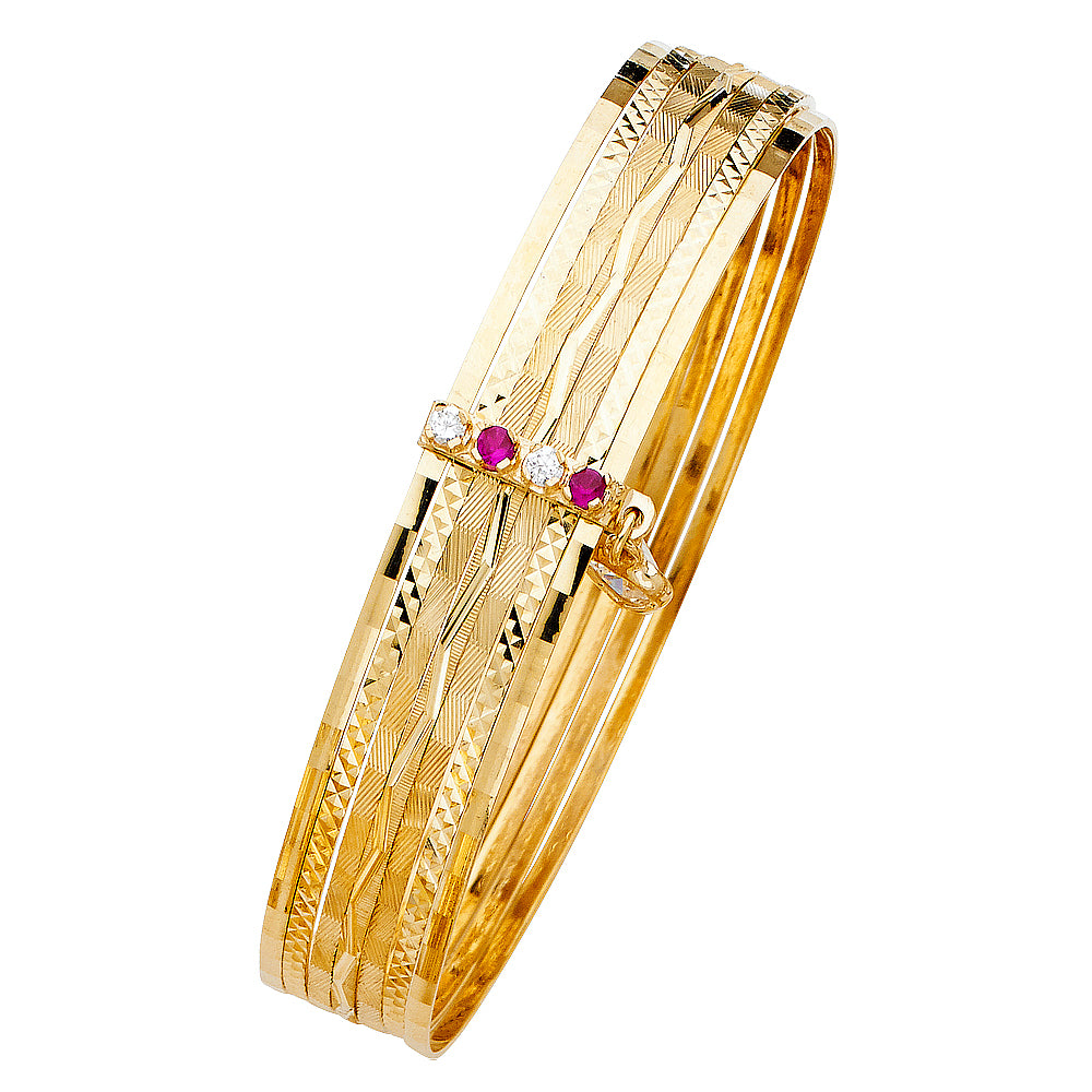 14K Yellow Gold 7 Days Solid Bangle with CZ
