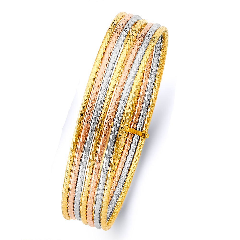 14K Yellow White Rose Gold 7 Days Hollow Bangle