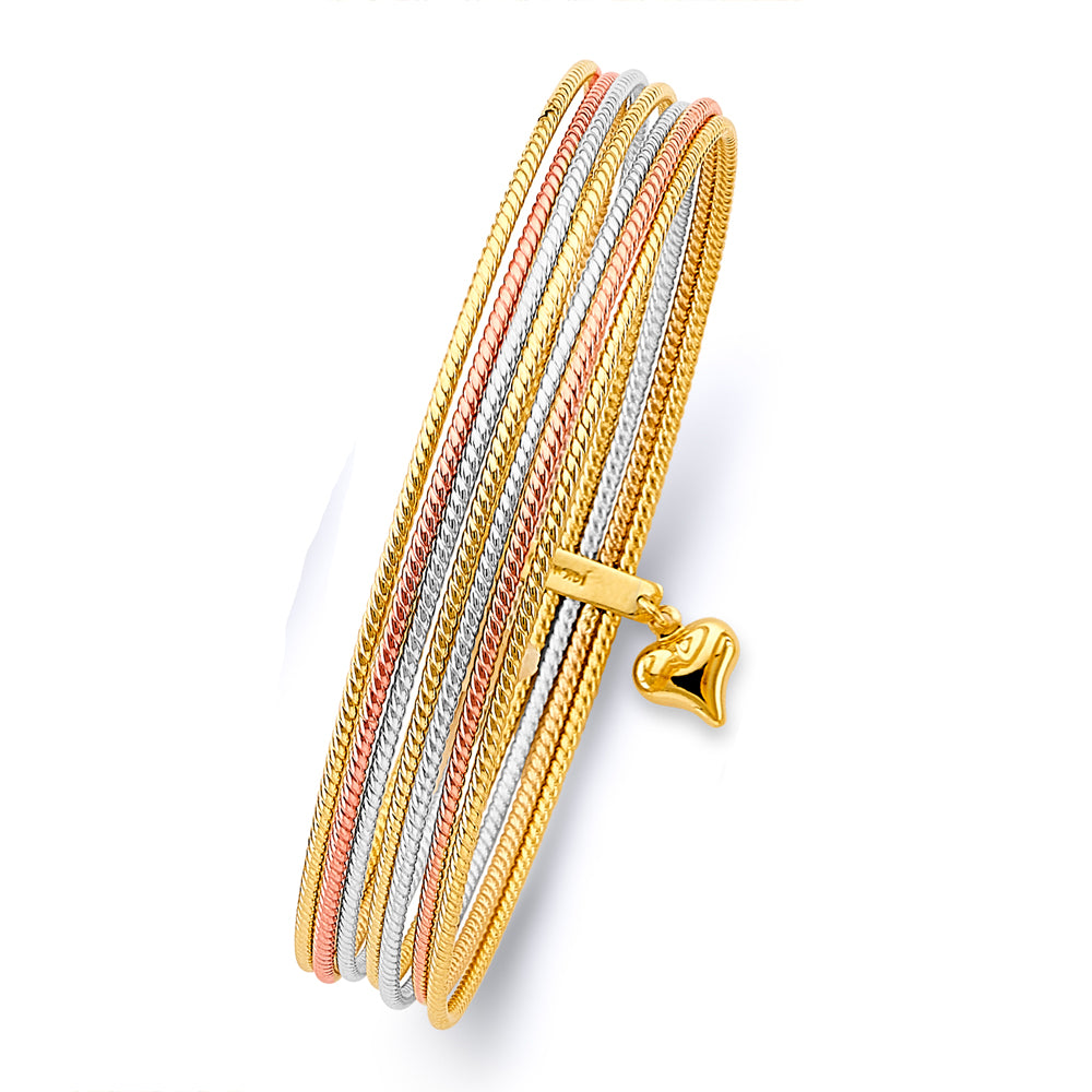 14K Yellow White Rose Gold 7 Days Hollow Bangle.25