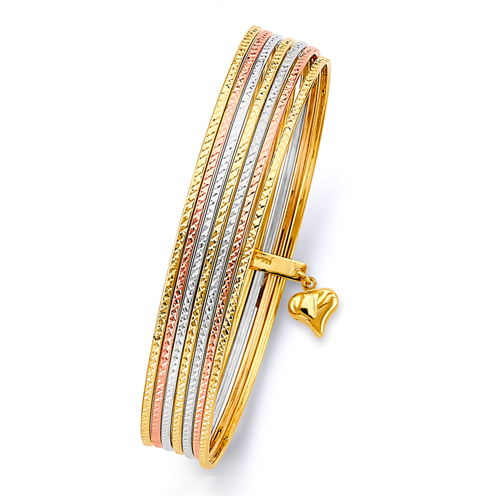 14K Yellow White Rose Gold 7 Days Hollow Bangle.25