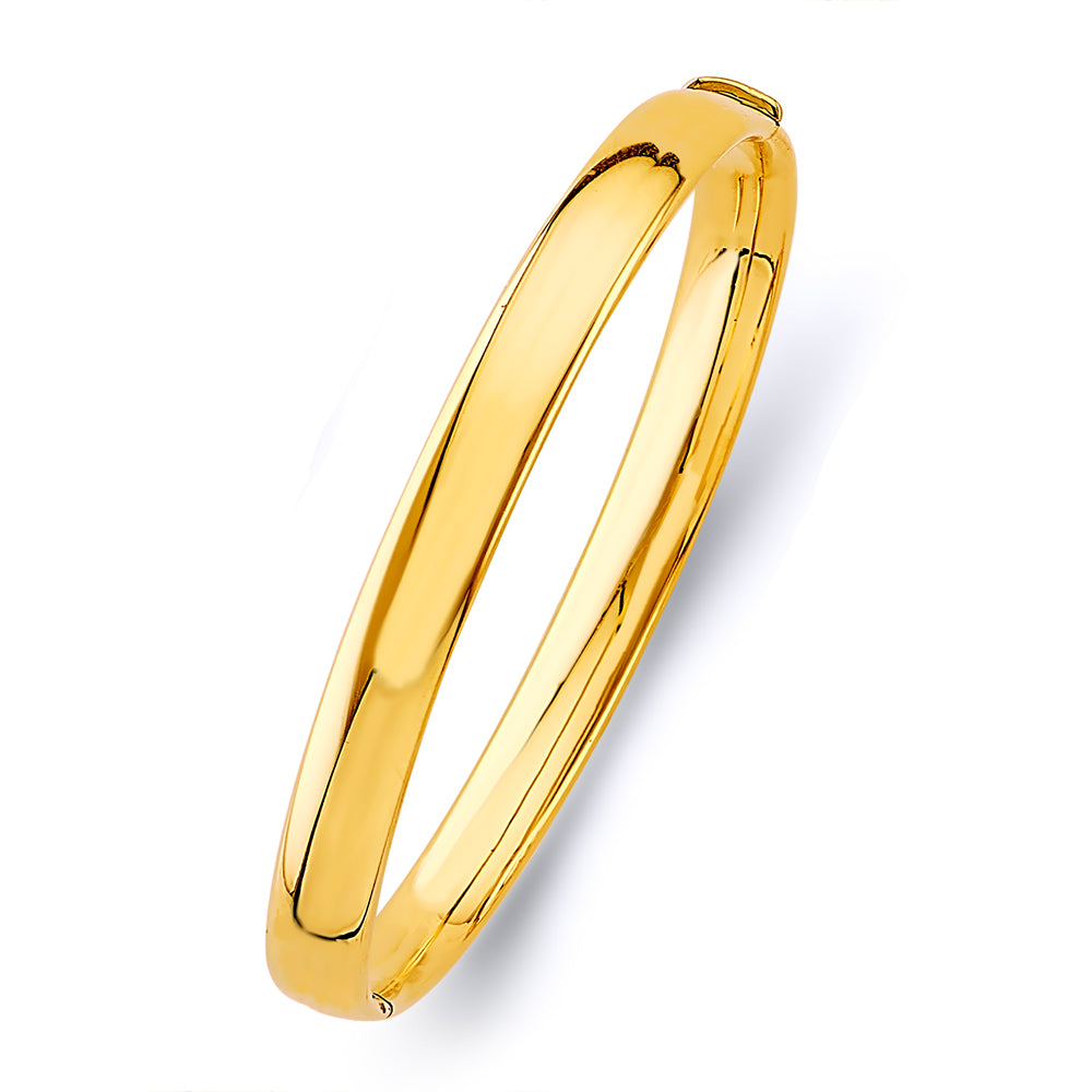 14K Yellow Gold 7 mm Plain Hollow Oval Bangle