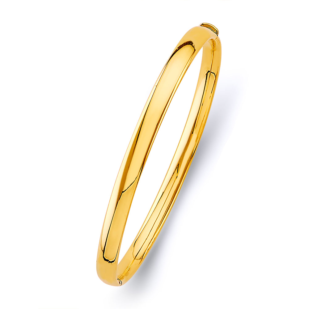 14K Yellow Gold 5 mm Plain Hollow Oval Bangle