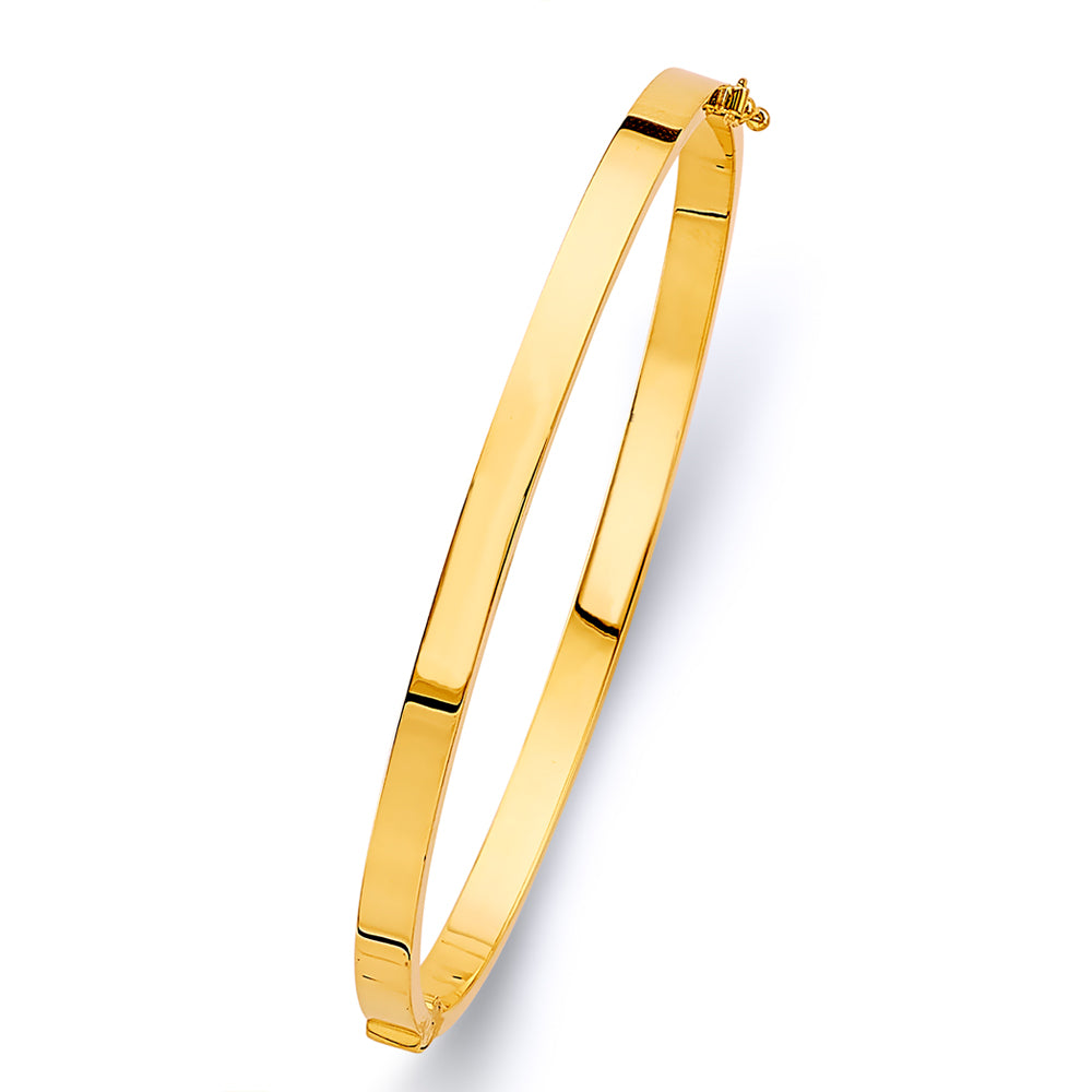 14K Yellow Gold 4 mm Square Plain Hollow Oval Bangle