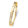 14K Yellow Gold 2 Lines Oval Bangle W/Cz