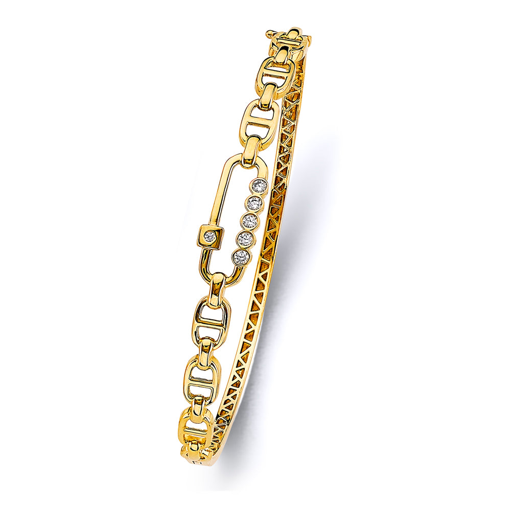 14K Yellow Gold CZ Oval Bangle