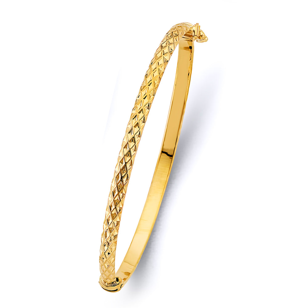 14K Yellow Gold Half Round Dome Hollow Oval Bangle