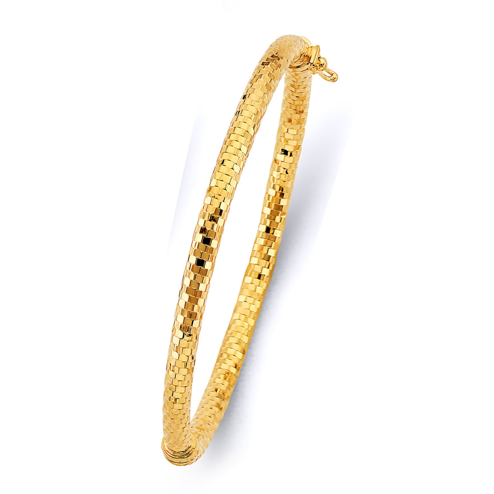14K Yellow Gold Half Round Dome Hollow Oval Bangle