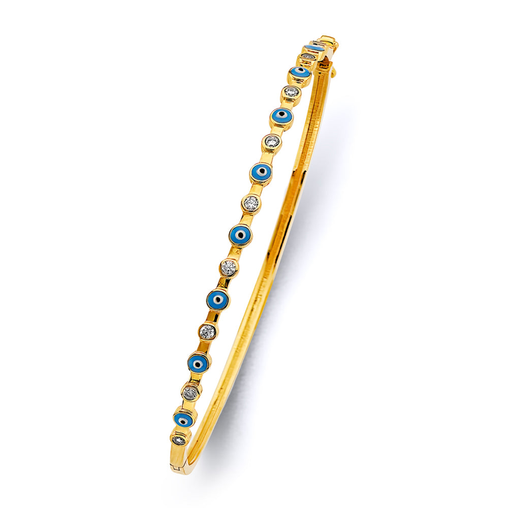 14K Yellow Gold Evil Eye Oval Bangle