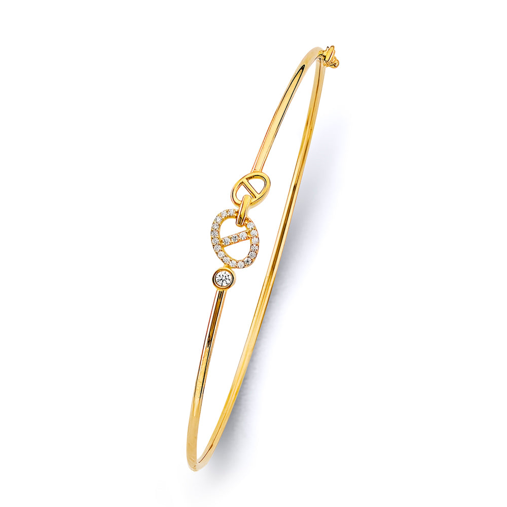 14K Yellow Gold CZ Light Flexible Bangle
