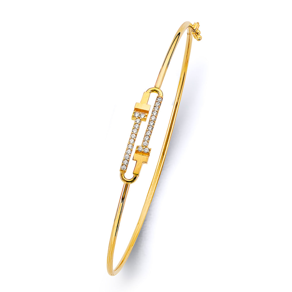 14K Yellow Gold CZ Light Flexible Bangle