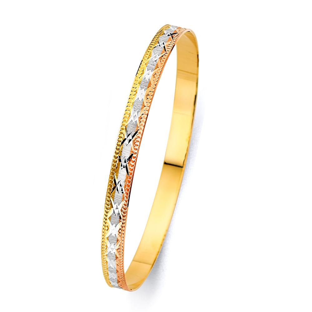 14K Yellow White Rose Gold 6 mm Solid Bangle