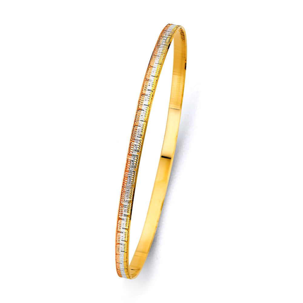 14K Yellow White Rose Gold 3.5 mm Solid Bangle