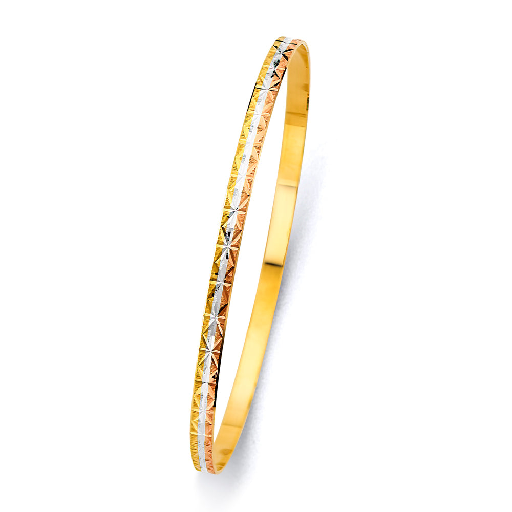 14K Yellow White Rose Gold 3.5 mm Solid Bangle