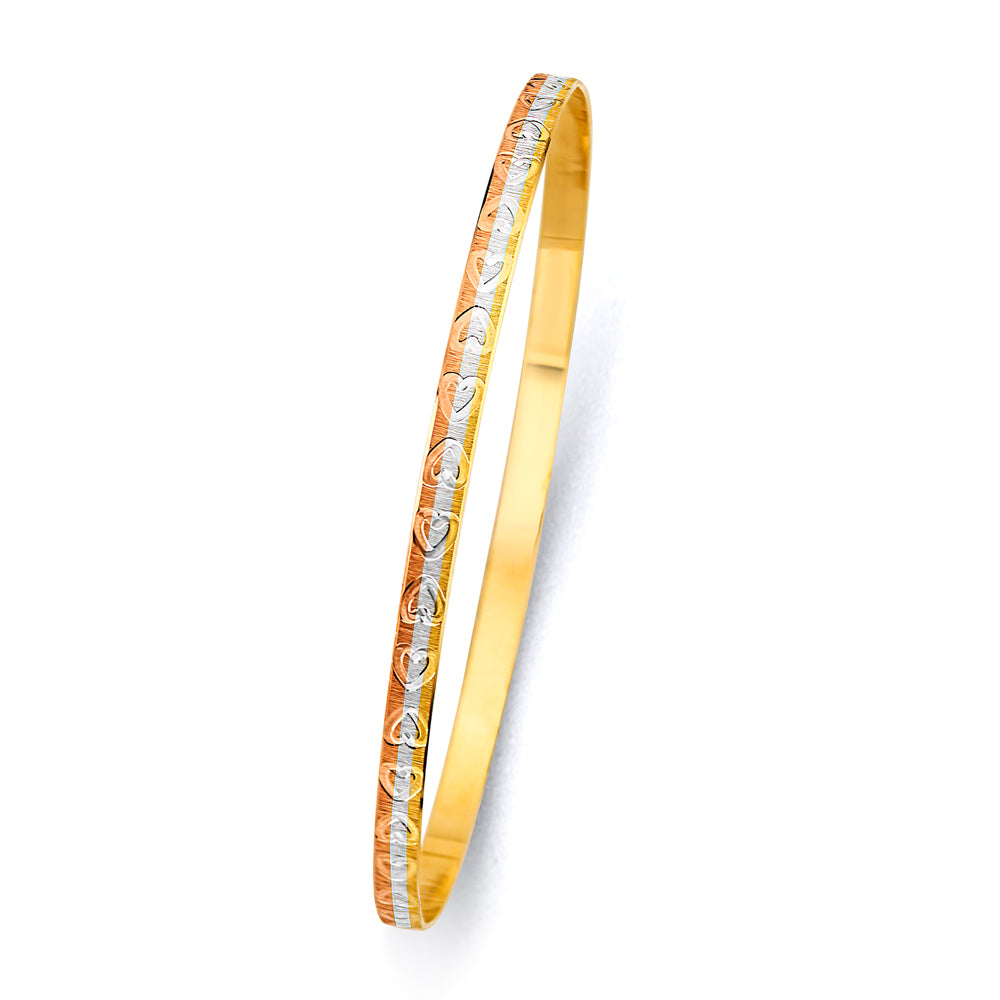 14K Yellow White Rose Gold 3.5 mm Solid Bangle