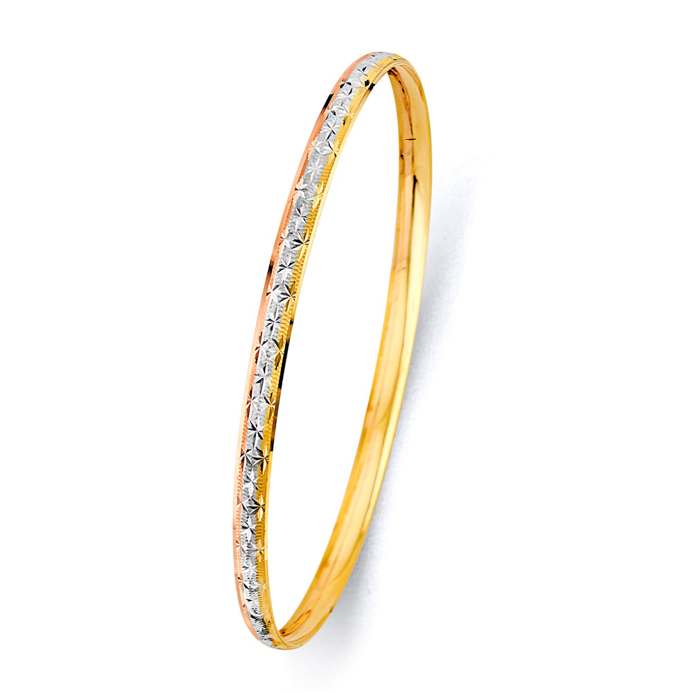 14K Yellow White Rose Gold 3.7 mm Conc Half Dome Solid Bangle