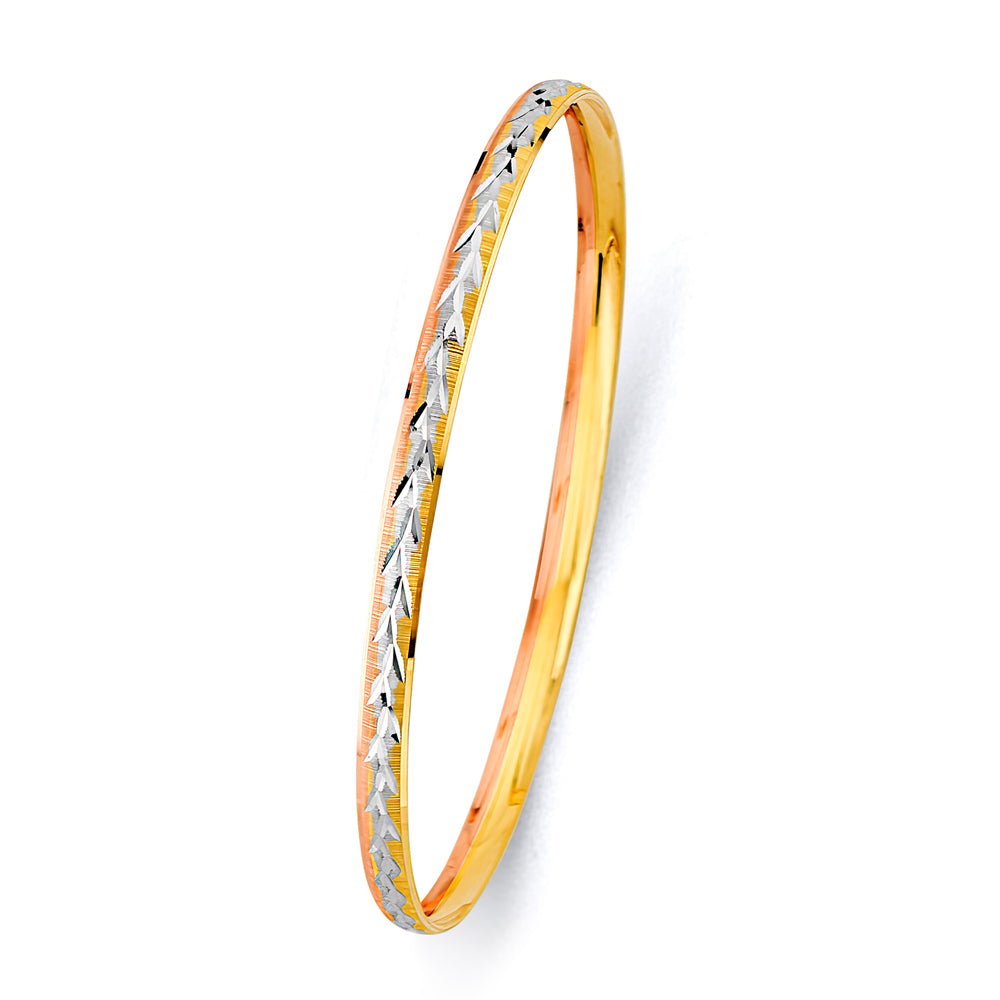 14K Yellow White Rose Gold 3.7 mm Conc Half Dome Solid Bangle