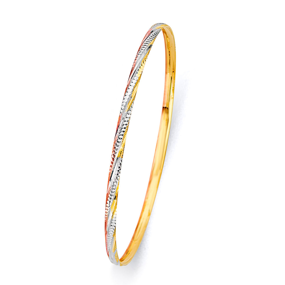 14K Yellow White Rose Gold 3.0 mm Conc Half Dome Solid Bangle