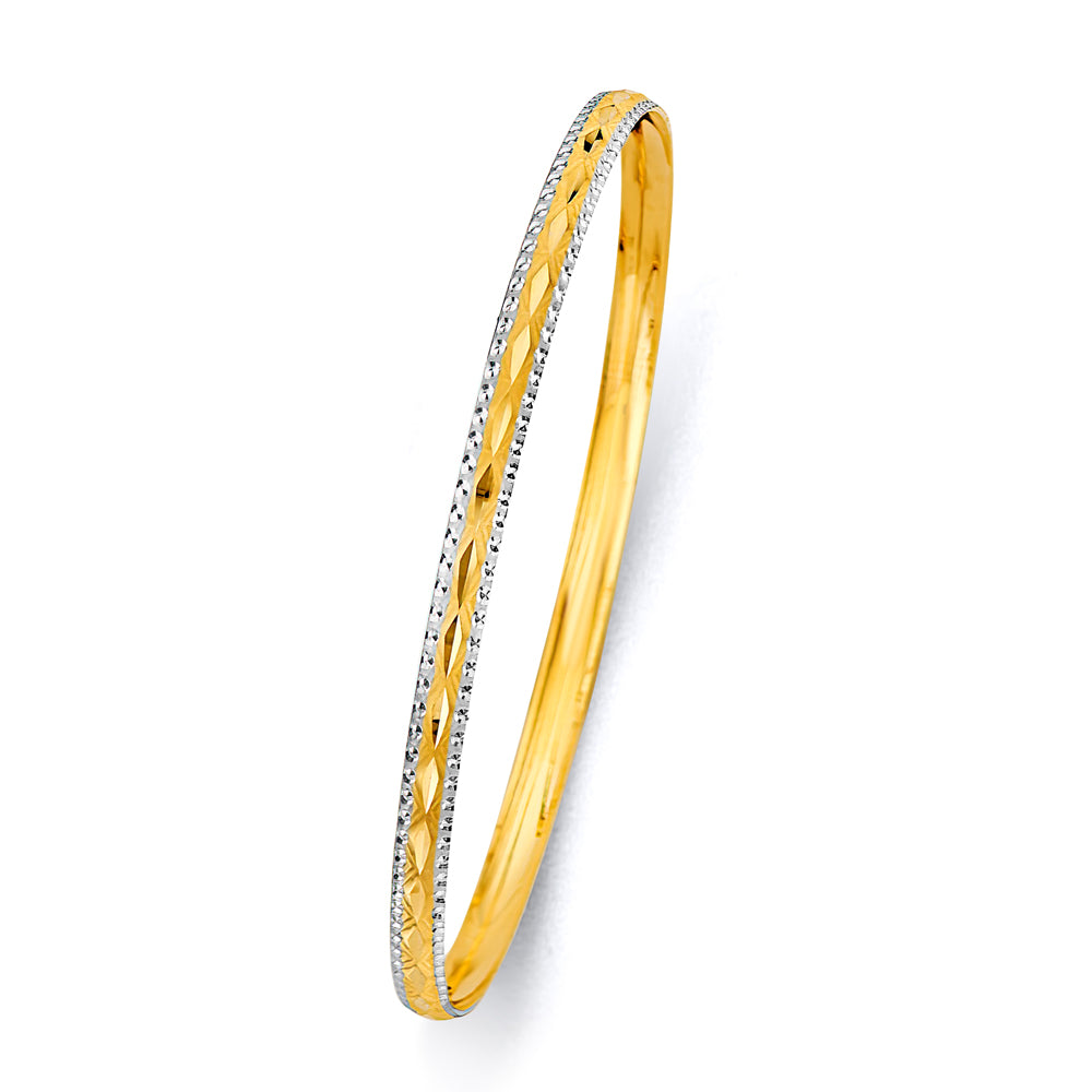 14K Two Tone Gold 3.7 mm Conc Half Dome Solid Bangle