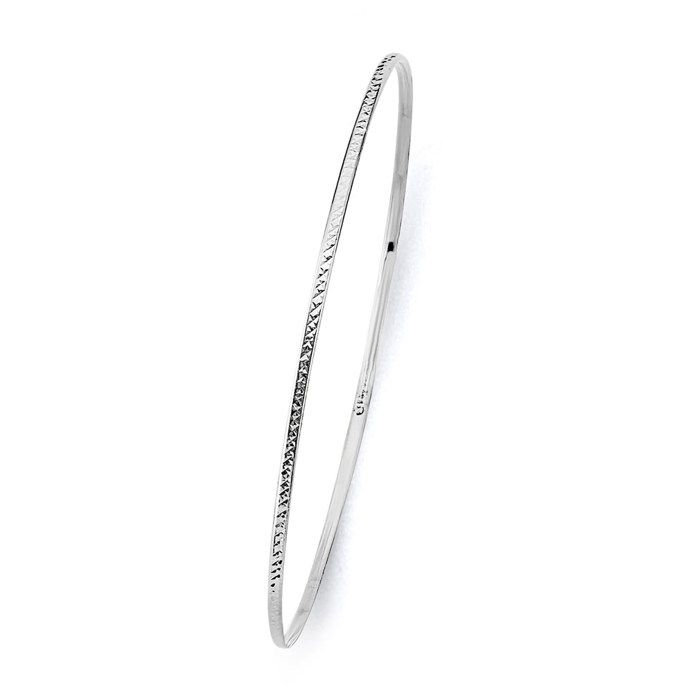14K White Gold 1.5 mm Light Diamond Cut Bangle