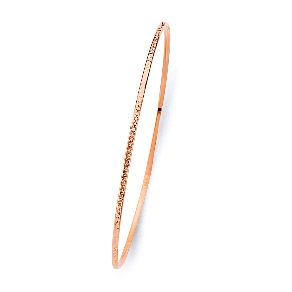 14K Pink 1.5 mm Light Diamond Cut Bangle