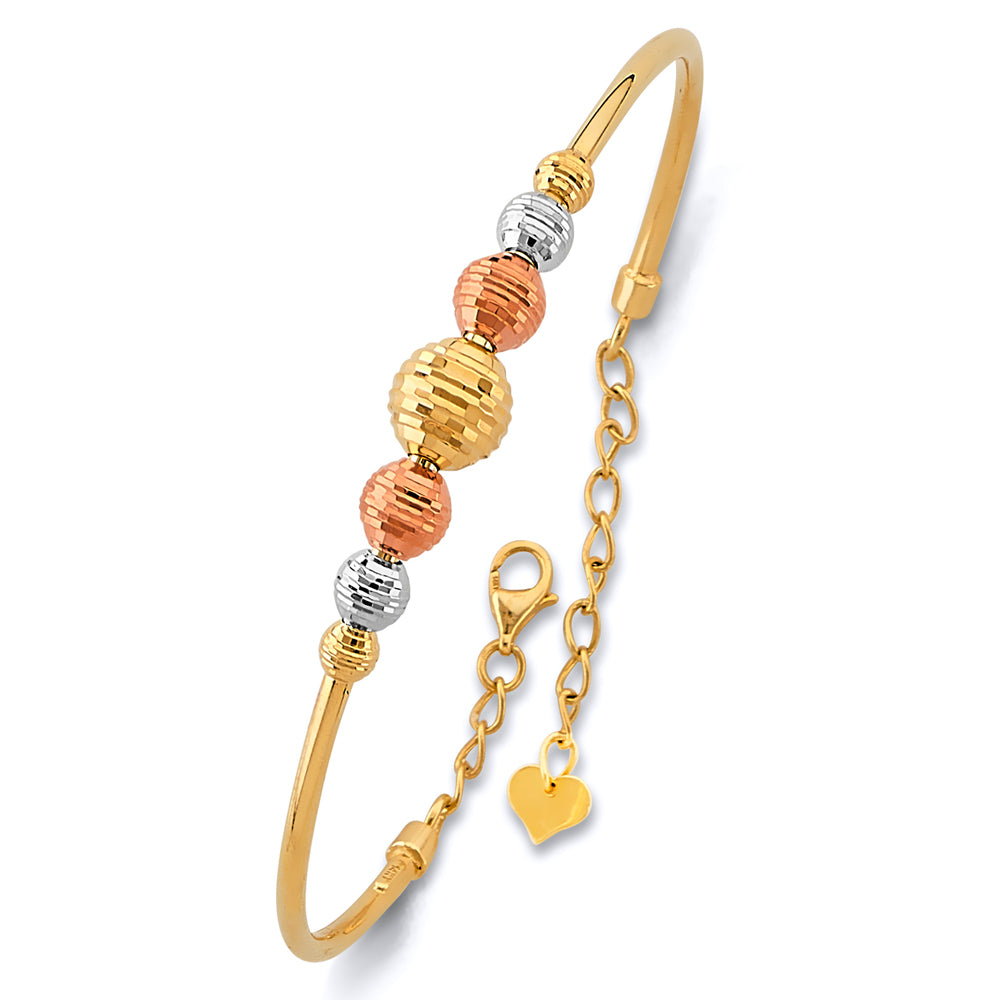 14K Yellow White Rose Gold Fancy Adjust Oval Bangle W/Ball