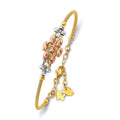 14K Yellow White Rose Gold Fancy Adjust Oval Bangle W/Ball
