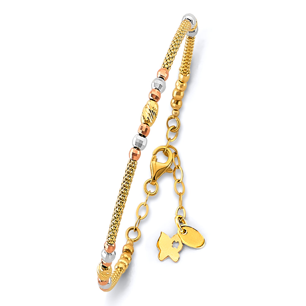 14K Yellow White Rose Gold Fancy Adjust Oval Bangle W/Ball