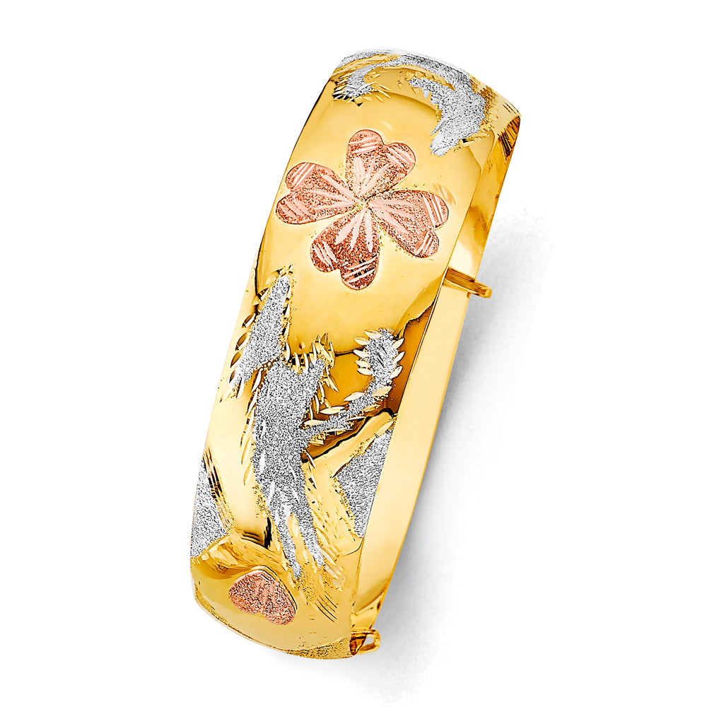 14K Yellow White Rose Gold 20 mm Adjustable Bangle
