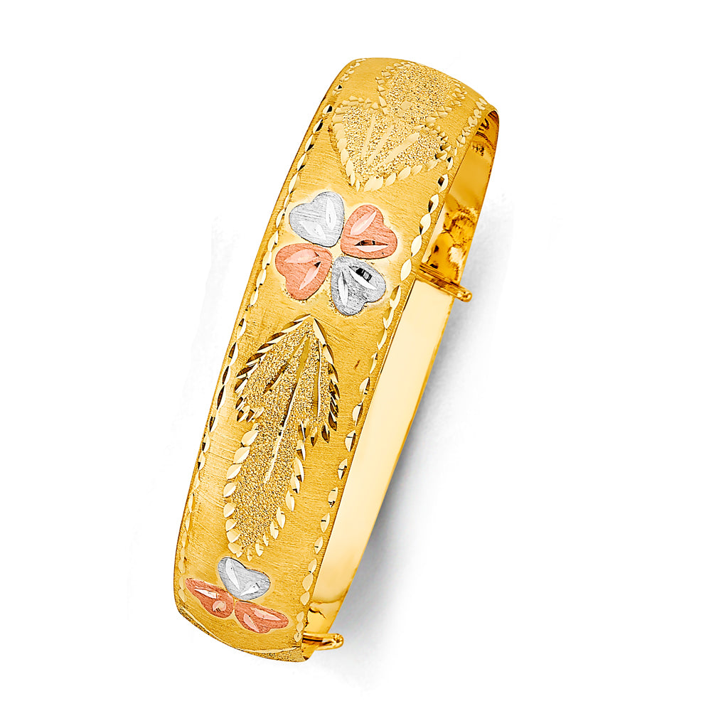 14K Yellow White Rose Gold 17 mm Adjustable Bangle