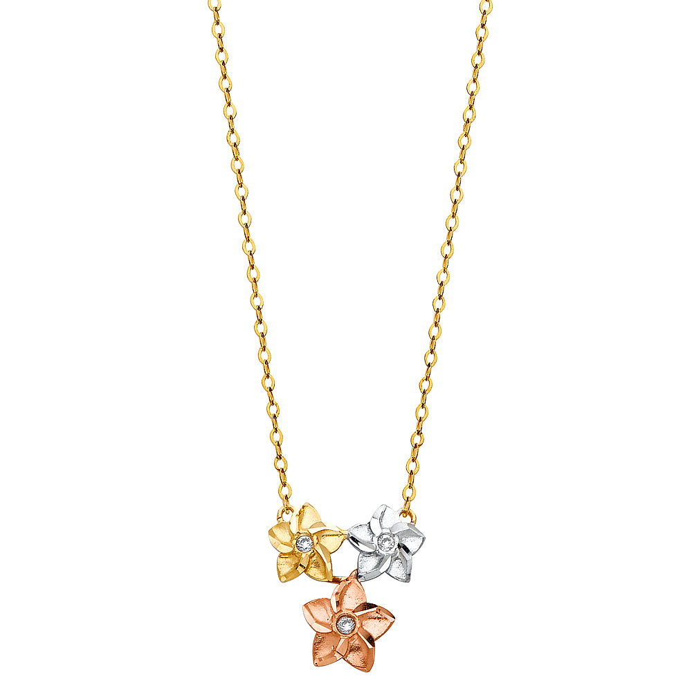 14K Yellow White Rose Gold Star CZ Necklace