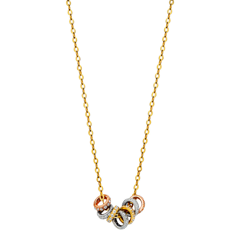 14K Yellow White Rose Gold Circle Necklace