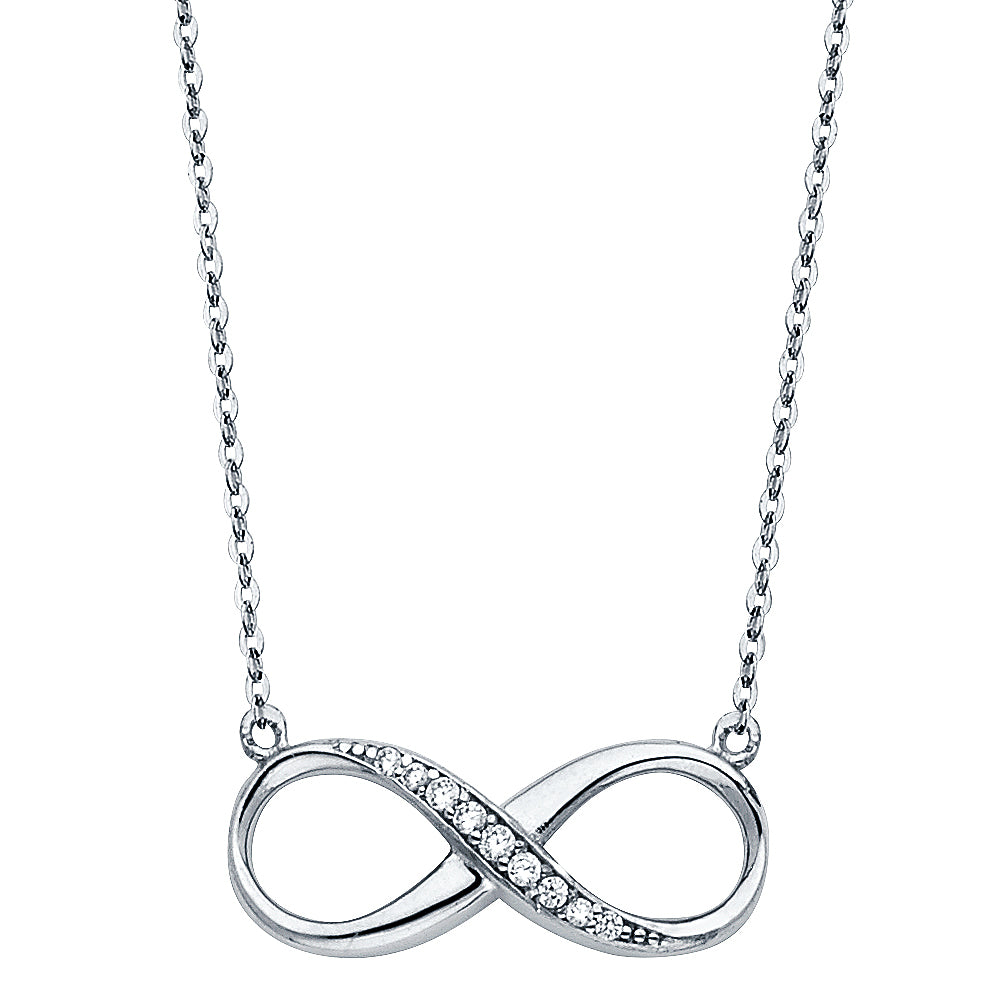14K White Gold Infinity CZ Necklace